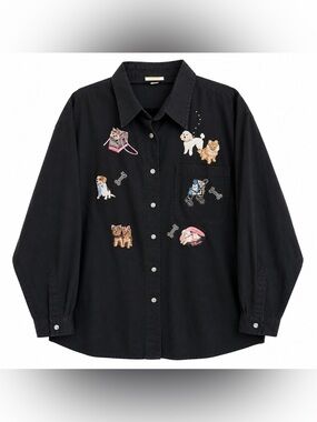 Tia Designs 2X Black Dog Pet Appliqué Rhinestone Button Down Shirt